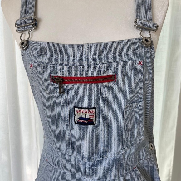 GAP VINTAGE DENIM OVERALLS WOMEN’S MEDIUM (6) RAILWAY STRIPES BLUE  100% COTTON - Picture 4 of 8